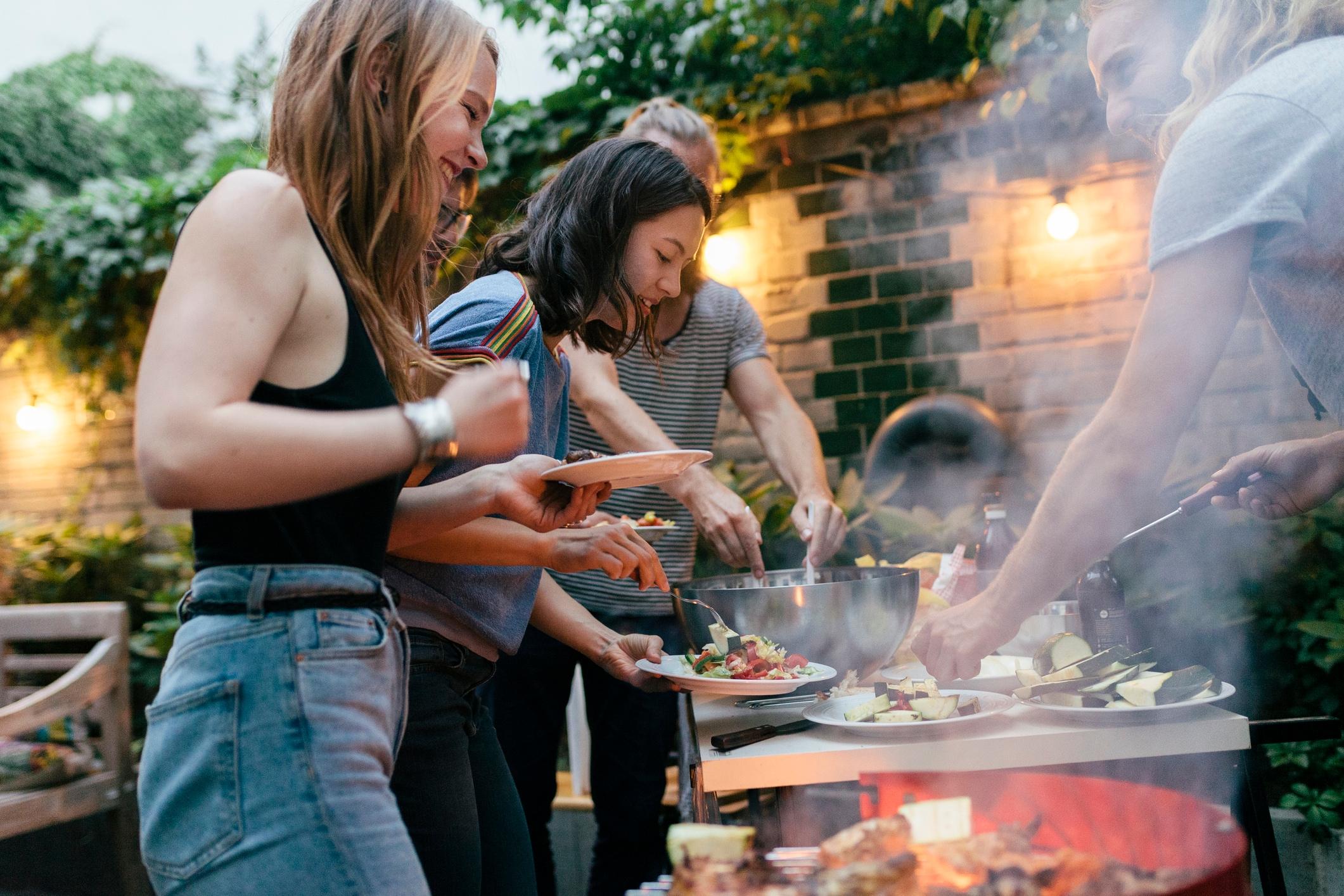 People having a barbeque